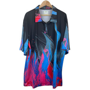 Obnoxious‎ Golf Blue Pink Psychedelic Swirl Flame Performance Polo Size 2XL